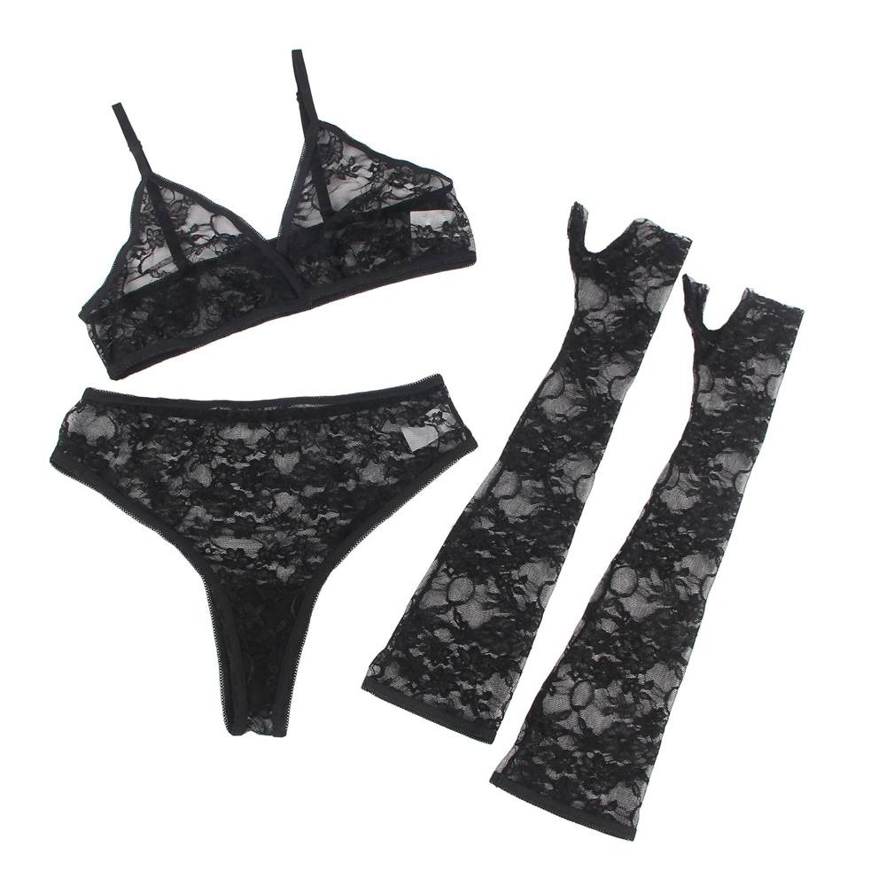 Різне - Комплект білизни з рукавичками Star Night мереживний, чорний, XS-S 5