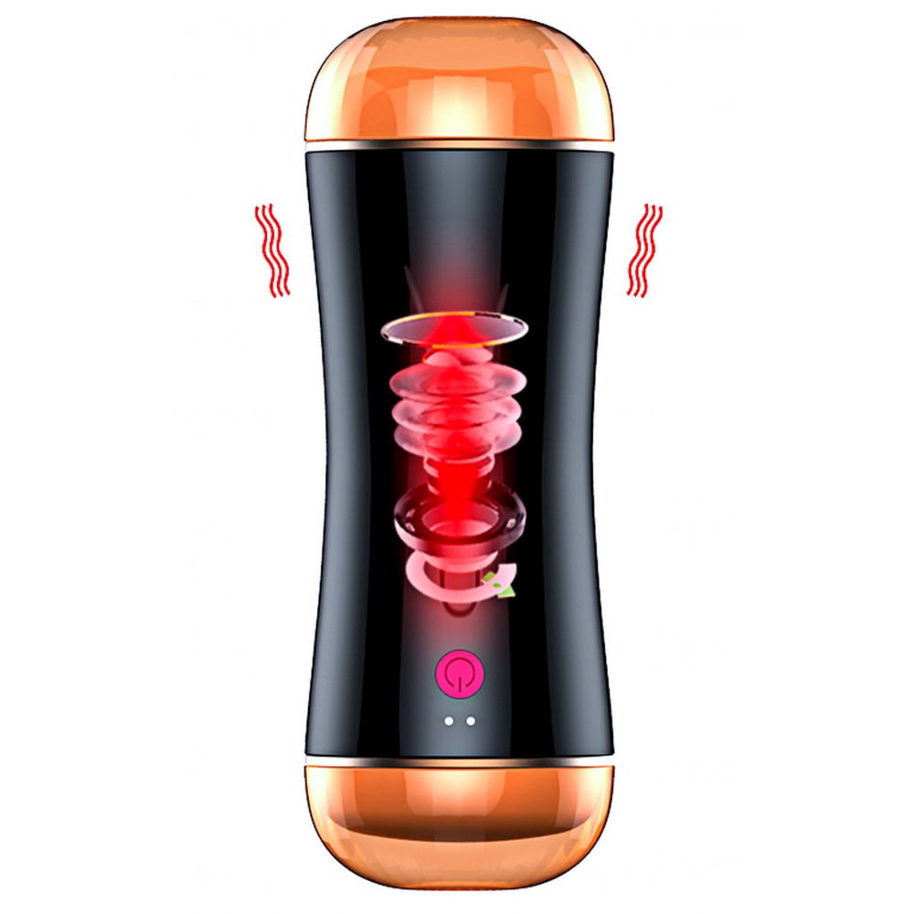 Мастурбаторы вагины - Мастурбатор с двумя входами FOXSHOW Vibrating Masturbation Cup USB 10 function + Interactive Function Black, BS6300045 8