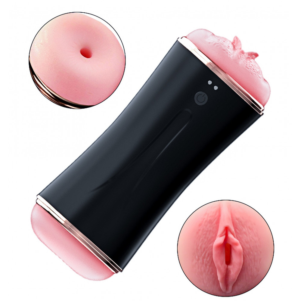 Мастурбаторы вагины - Мастурбатор с двумя входами FOXSHOW Vibrating Masturbation Cup USB 10 function + Interactive Function Black, BS6300045