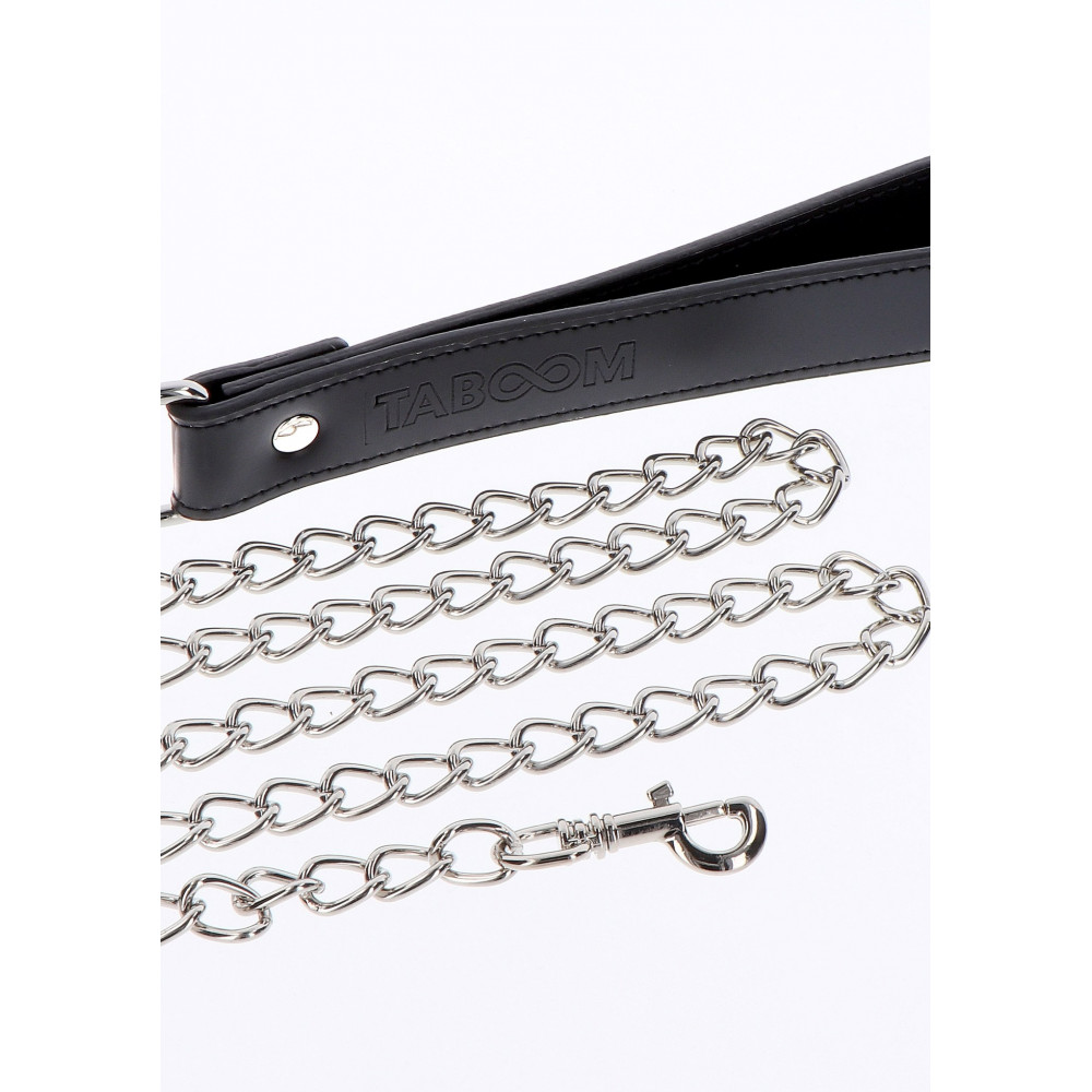 БДСМ игрушки - Поводок с карабином и черной петлей Chain Leash, серебристый 2