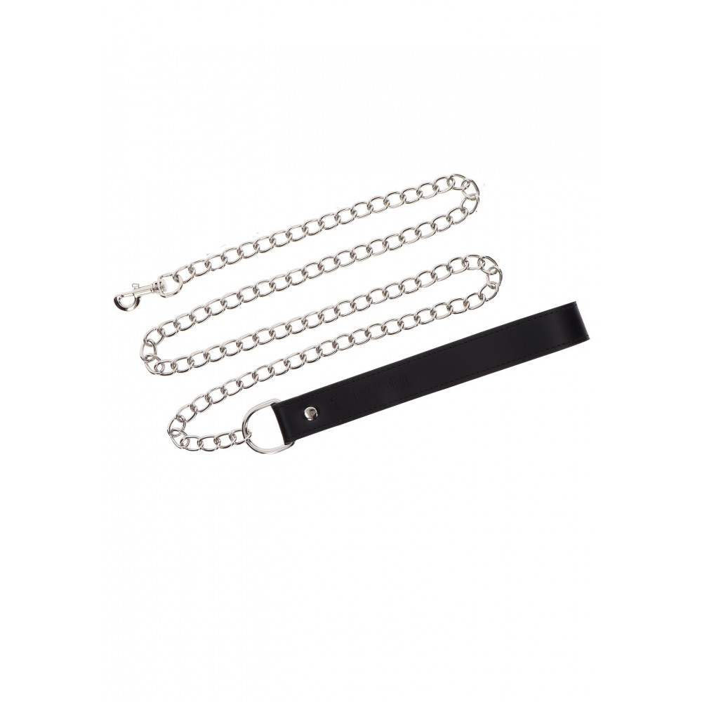 БДСМ игрушки - Поводок с карабином и черной петлей Chain Leash, серебристый 3