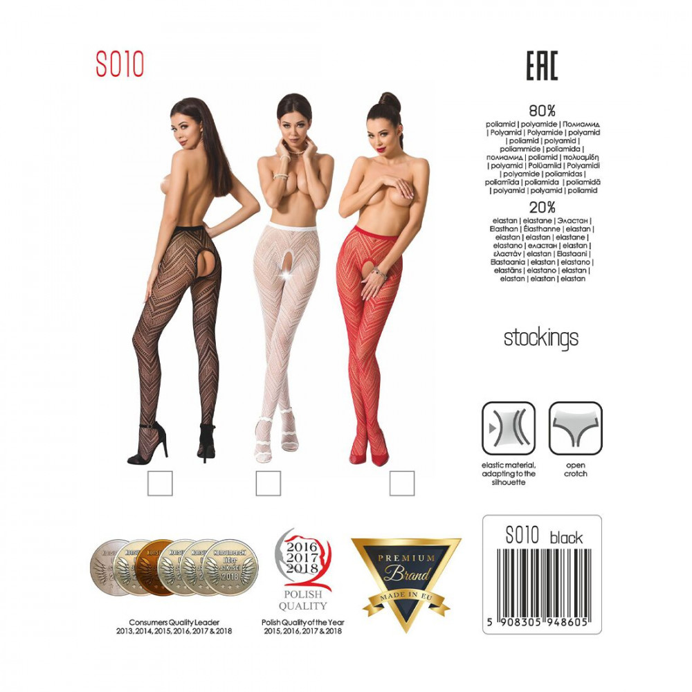 Чулки - Эротические колготки-бодистокинг Passion S010 red, с доступом, геометрический рисунок 4