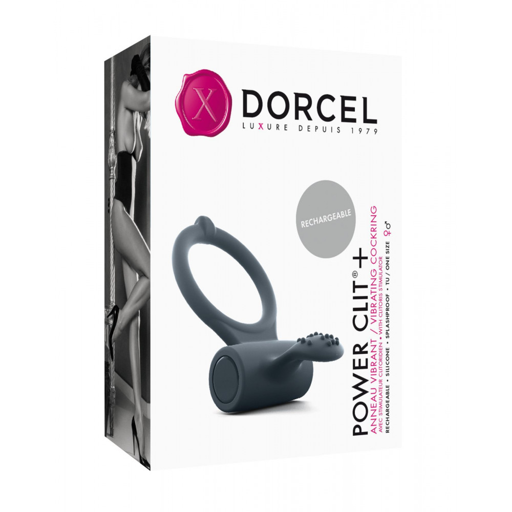 Эрекционные кольца с вибрацией - Эрекционное кольцо Dorcel Power Clit Plus с вибрацией, перезаряжаемое, с язычком со щеточкой 5