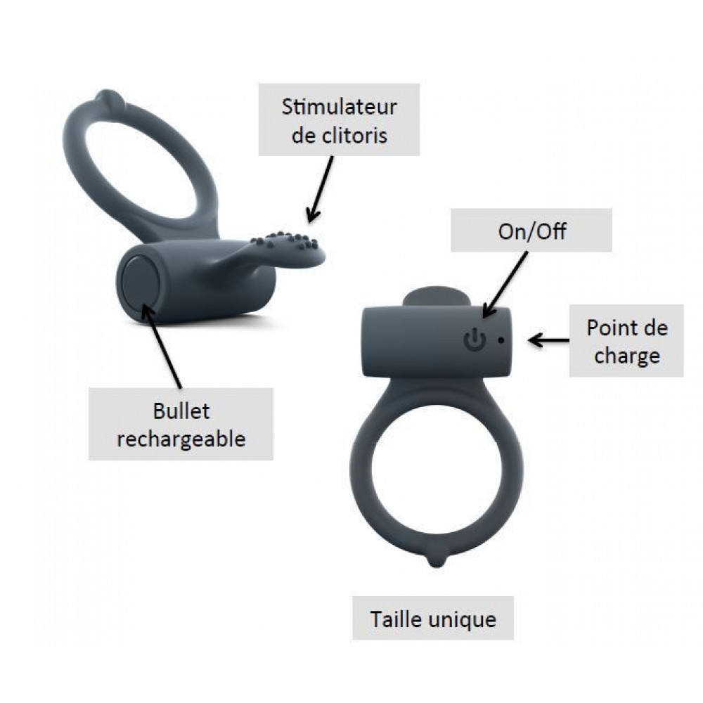 Эрекционные кольца с вибрацией - Эрекционное кольцо Dorcel Power Clit Plus с вибрацией, перезаряжаемое, с язычком со щеточкой 1