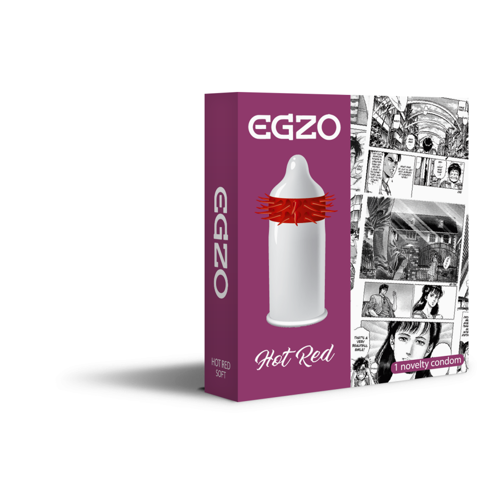 Насадки на член - Насадка на член EGZO Hot Red (презерватив с усиками)