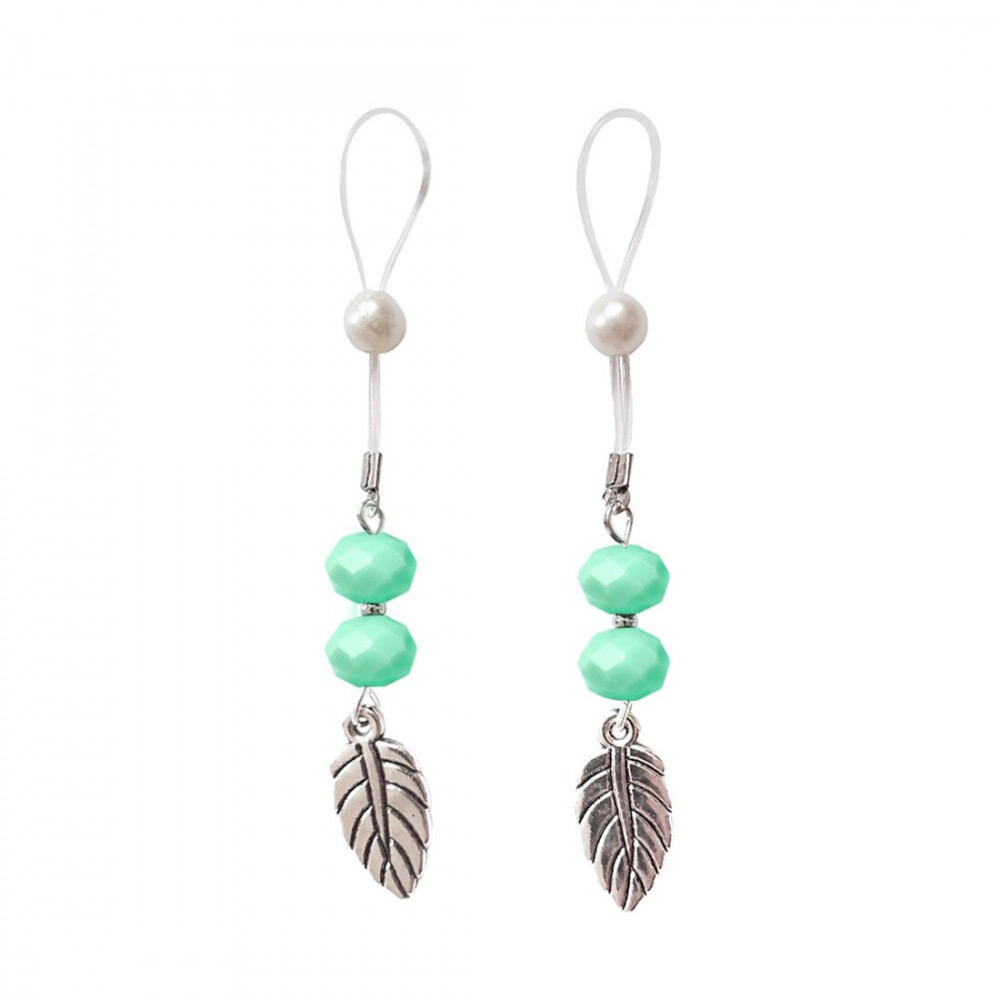 Разное - Украшения с бусинами и листиком для сосков Art of Sex – Nipple Jewelry Leaf, мятные 1