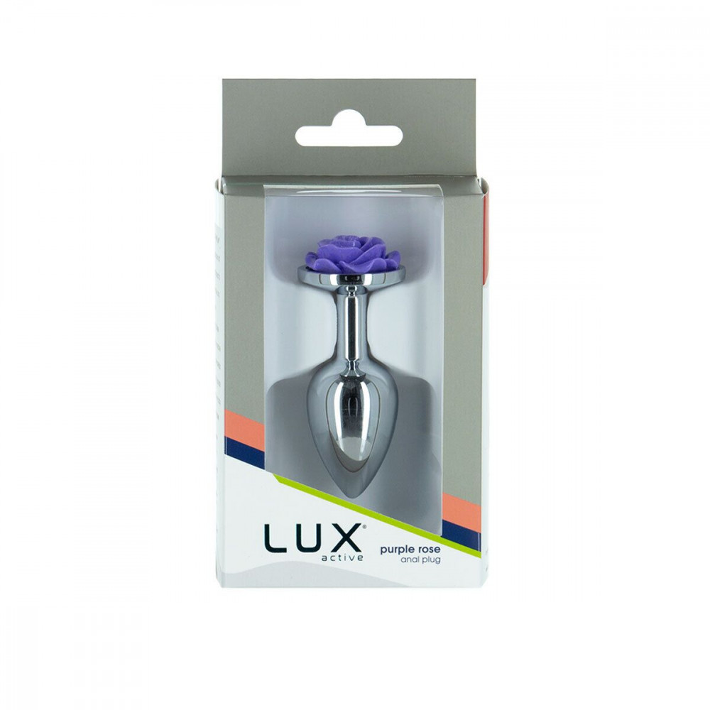 Анальная пробка - Металлическая анальная пробка Lux Active с розой - Rose Anal Plug - Purple, вибропуля в подарок 3