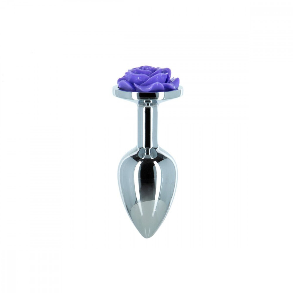 Анальная пробка - Металлическая анальная пробка Lux Active с розой - Rose Anal Plug - Purple, вибропуля в подарок