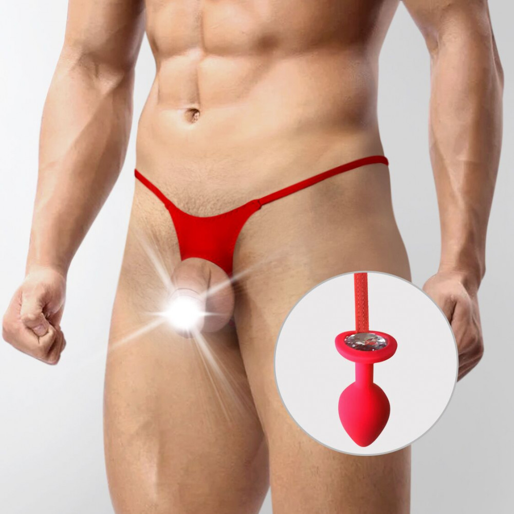 Стринги, трусы и шорты - Мужские трусы XS-2XL с силиконовой анальной пробкой Art of Sex - Joni plug panties size L Red