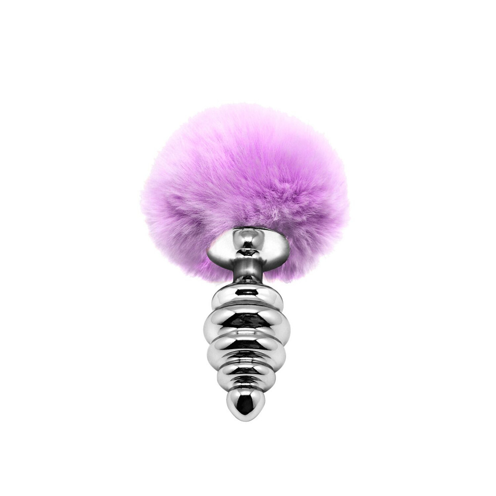 Анальный хвост - Металлическая анальная пробка Кроличий хвостик Alive Fluffy Twist Plug M Purple, диаметр 3,4 см