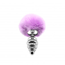 Металлическая анальная пробка Кроличий хвостик Alive Fluffy Twist Plug M Purple, диаметр 3,4 см