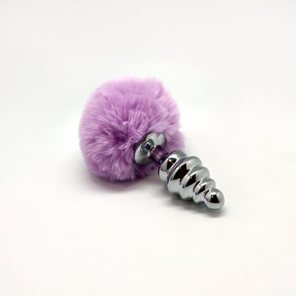 Анальный хвост - Металлическая анальная пробка Кроличий хвостик Alive Fluffy Twist Plug M Purple, диаметр 3,4 см 2