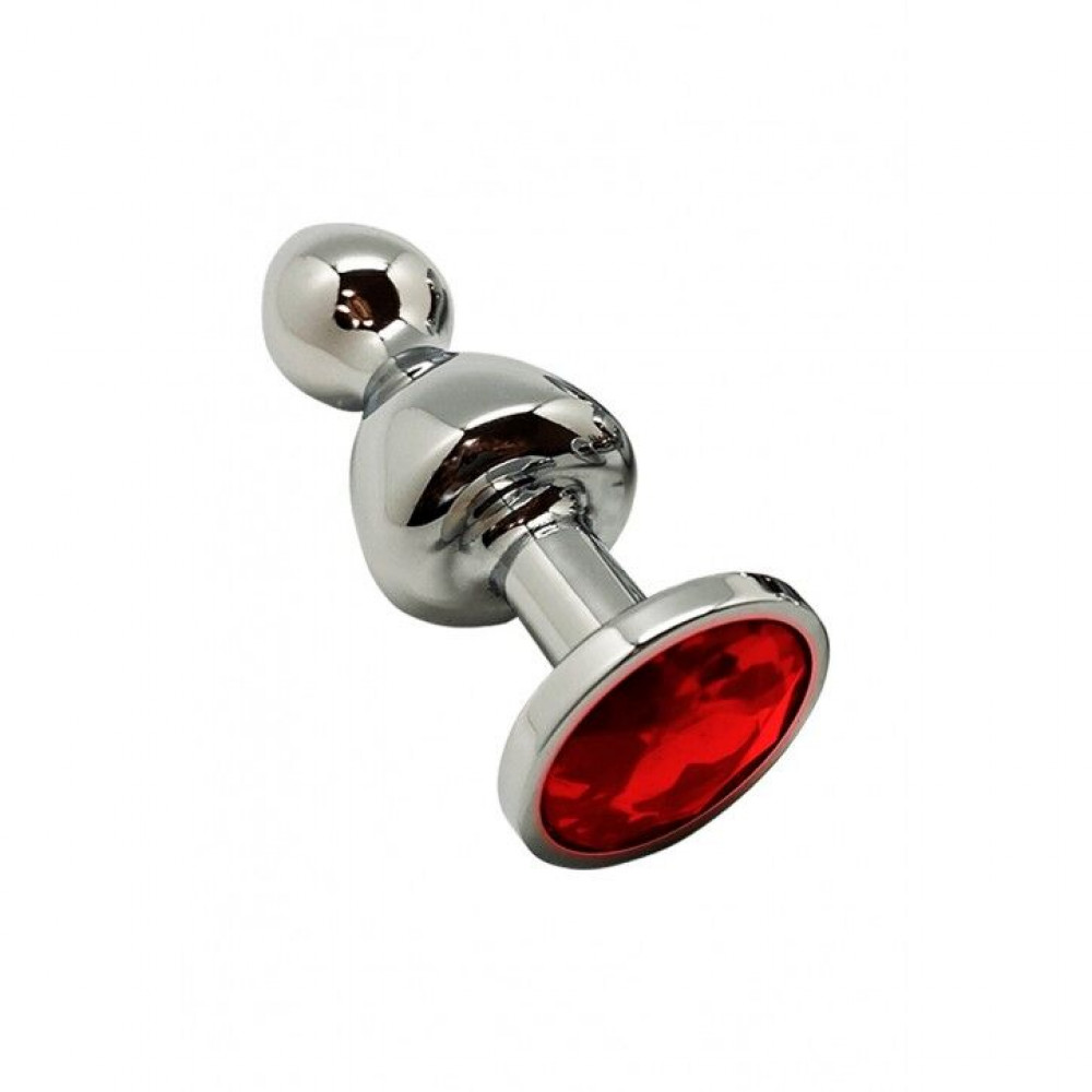 Анальная пробка - Металлическая анальная пробка Wooomy Lollypop Double Ball Metal Plug Red M диаметр 3,1см, длина 9,4с