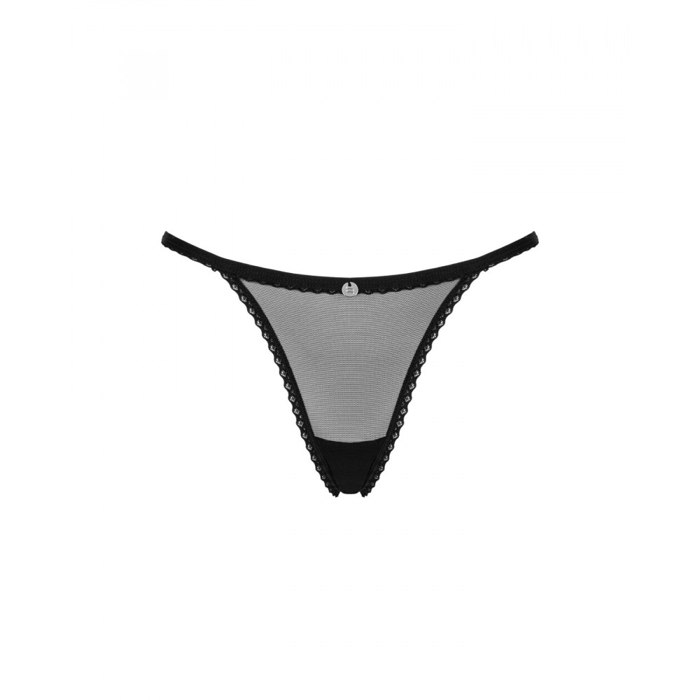 Сексуальные трусики - Прозрачные стринги с кружевом Obsessive Celia Noir thong XL/2XL 3