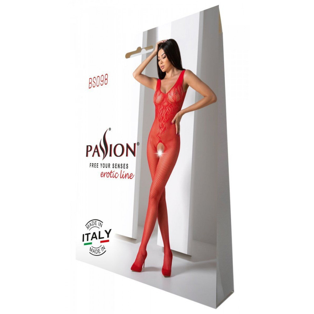 Бодистокинг - Бодистокинг с крыльями Passion BS098 One Size, red, средняя сетка, открытый доступ 4