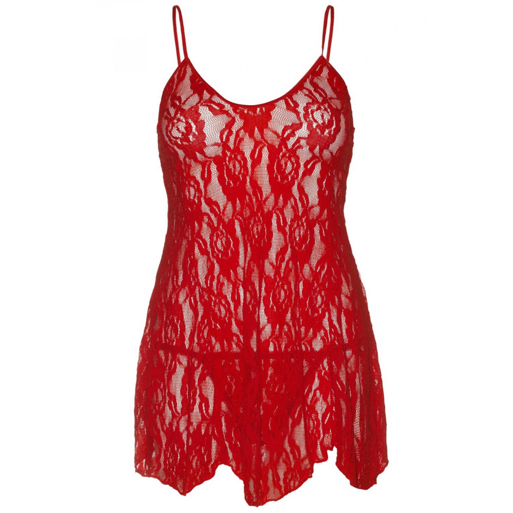 Эротические пеньюары и сорочки - Пеньюар Leg Avenue Rose Lace Flair Chemise Red Plus Size 2