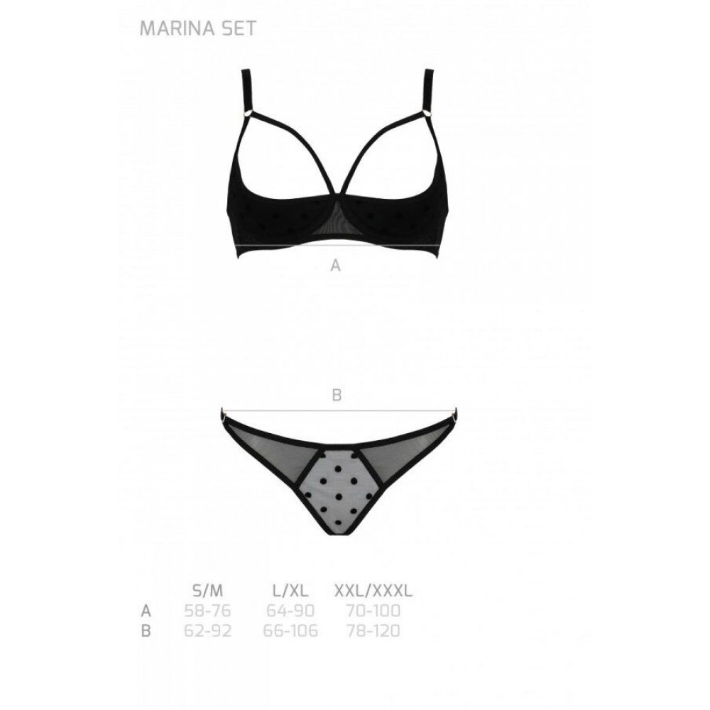 Эротические комплекты - Комплект MARINA SET WITH OPEN BRA black L/XL - Passion 4
