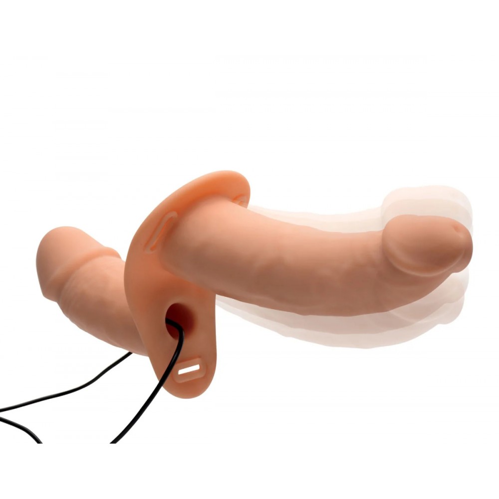 Секс игрушки - Страпон с двумя фаллосами, с вибрацией на ремешках, бежевый 8