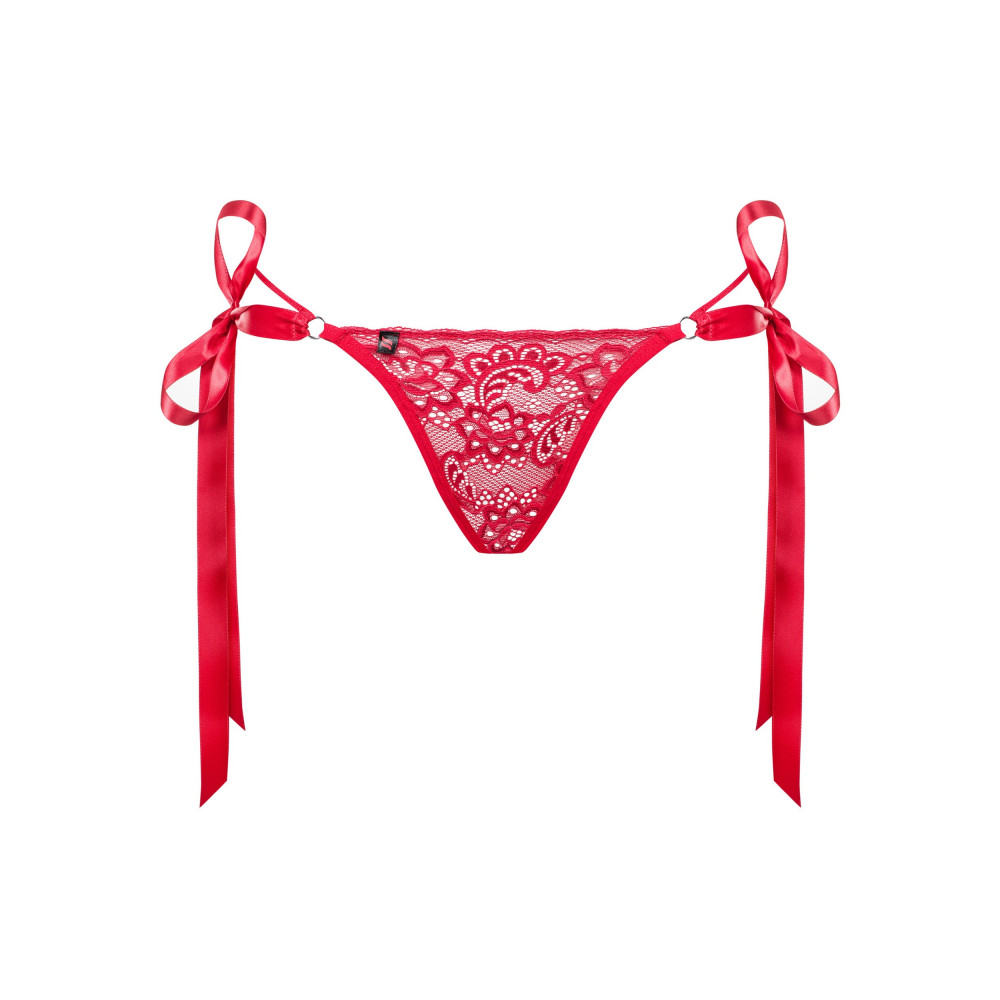 Разное - Стринги кружевные Obsessive Lovlea с атласными завязками, красный, L/XL 4