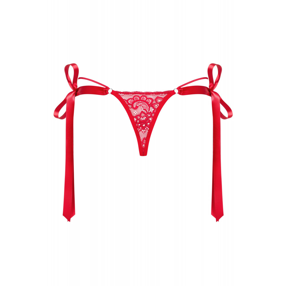 Разное - Стринги кружевные Obsessive Lovlea с атласными завязками, красный, L/XL 5