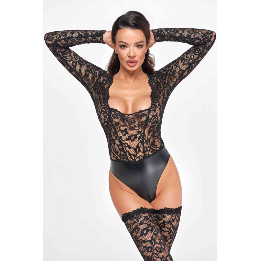 Эротическое боди - Боди Noir Handmade F296 Psyche bodysuit of lace and wetlook - 3XL 4