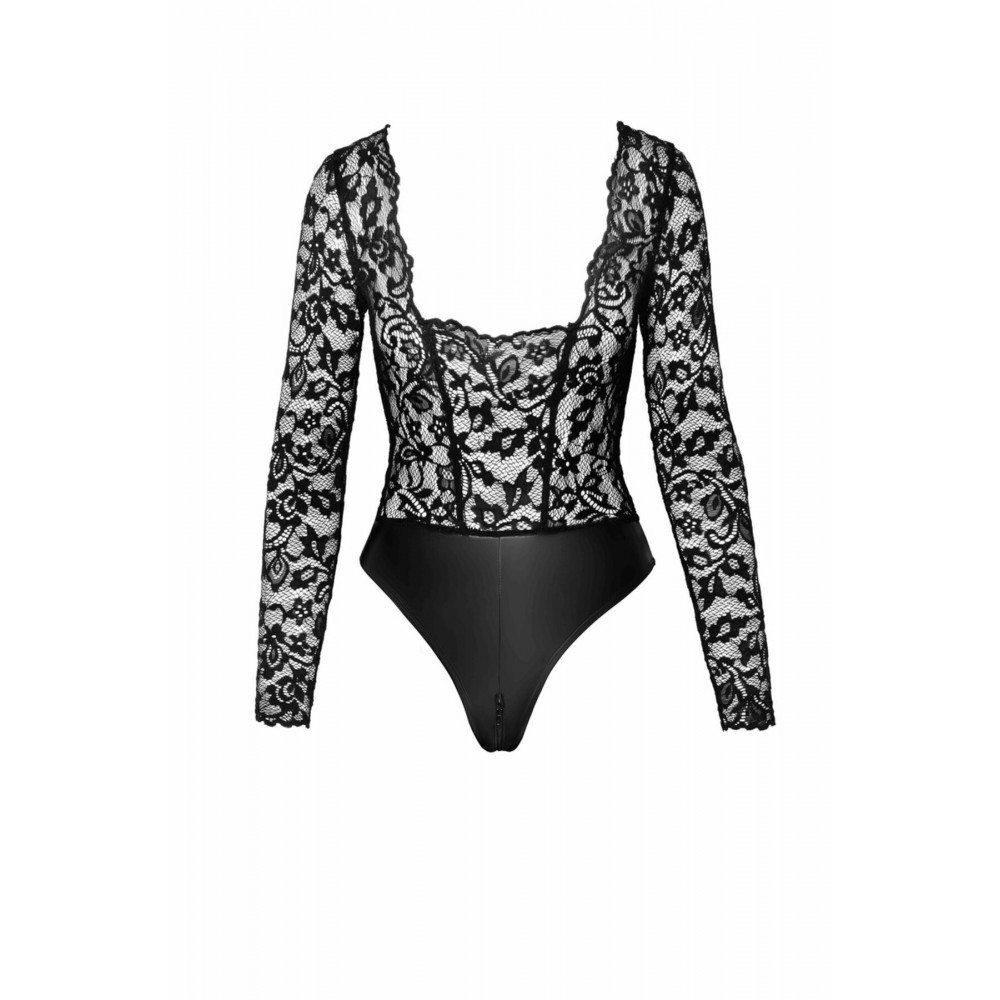 Эротическое боди - Боди Noir Handmade F296 Psyche bodysuit of lace and wetlook - 3XL 5