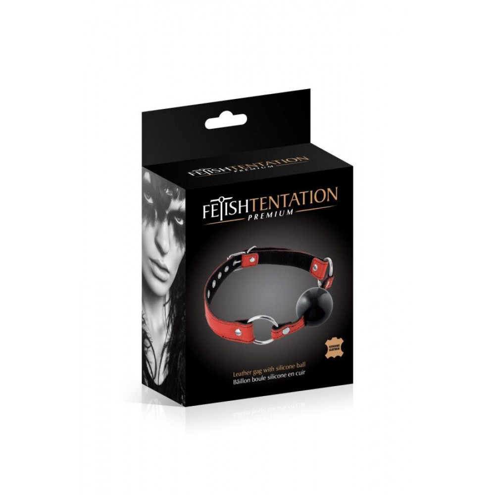 Кляп - Кляп Fetish Tentation Premium Leather gag with silicone ball Red 1