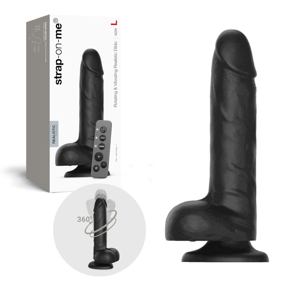 Фалоімітатор - Фалоімітатор з вібрацією і ротацією Strap-On-Me Rotating & Vibrating Realistic Dildo - L - Black