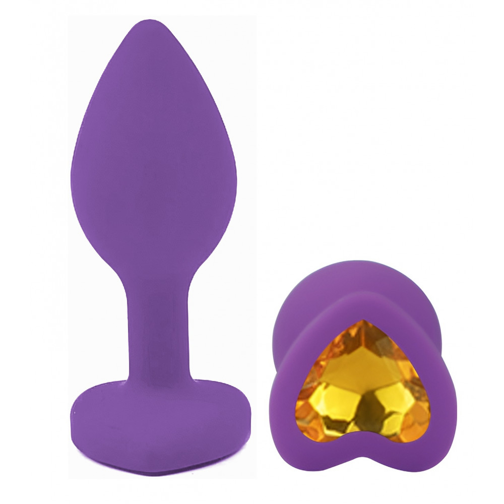 Анальные игрушки без вибрации - Силиконовая анальная пробка EGZO - Silicone Violet Heart Plug Yellow, size S 3