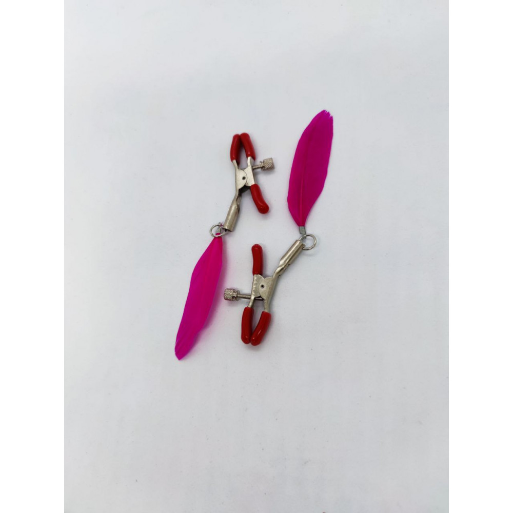 БДСМ игрушки - Зажимы на соски DS Fetish Nipple clamps feather L red 1