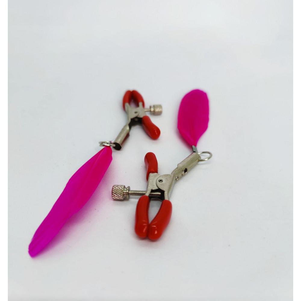 БДСМ игрушки - Зажимы на соски DS Fetish Nipple clamps feather L red