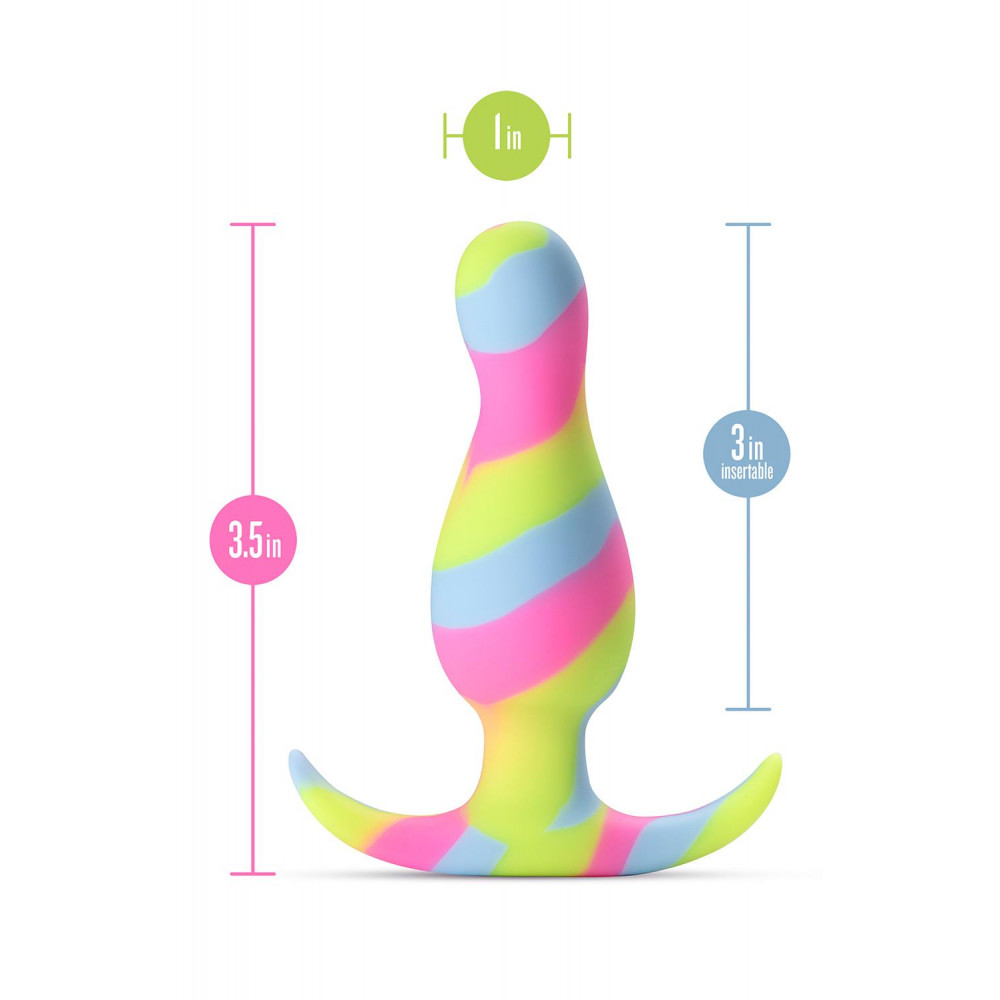 Анальные игрушки без вибрации - Анальная пробка конусообразная со стопером Blush Avant Kaleido разноцветная 7
