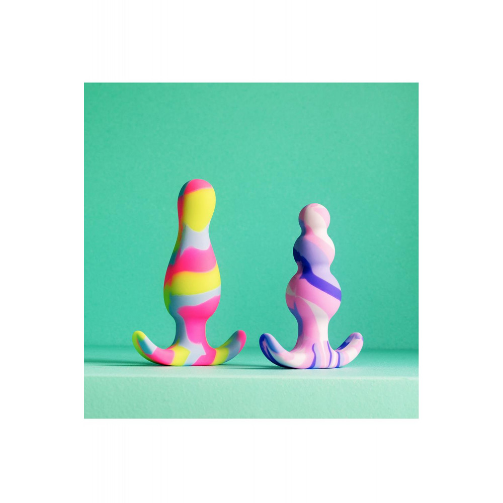 Анальные игрушки без вибрации - Анальная пробка конусообразная со стопером Blush Avant Kaleido разноцветная 4