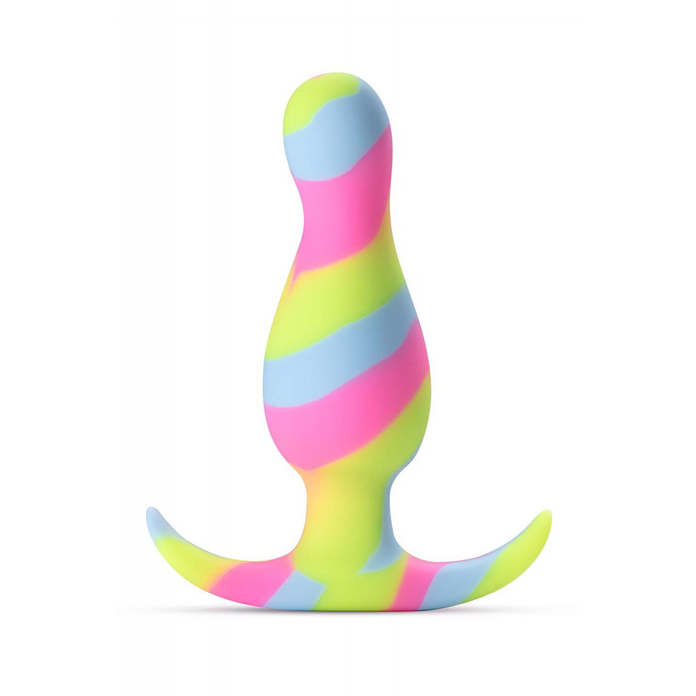 Анальные игрушки без вибрации - Анальная пробка конусообразная со стопером Blush Avant Kaleido разноцветная