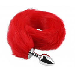 Анальная пробка с хвостом EGZO - Fox Tail Silver Plug Red, size S