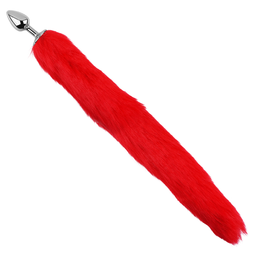 - Анальная пробка с хвостом EGZO - Fox Tail Silver Plug Red, size S 1