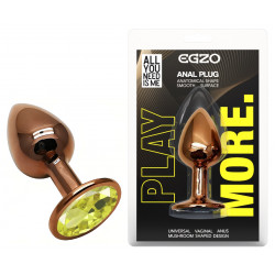 Анальная пробка с кристаллом EGZO - Dark Gold Round Plug Lime, size S