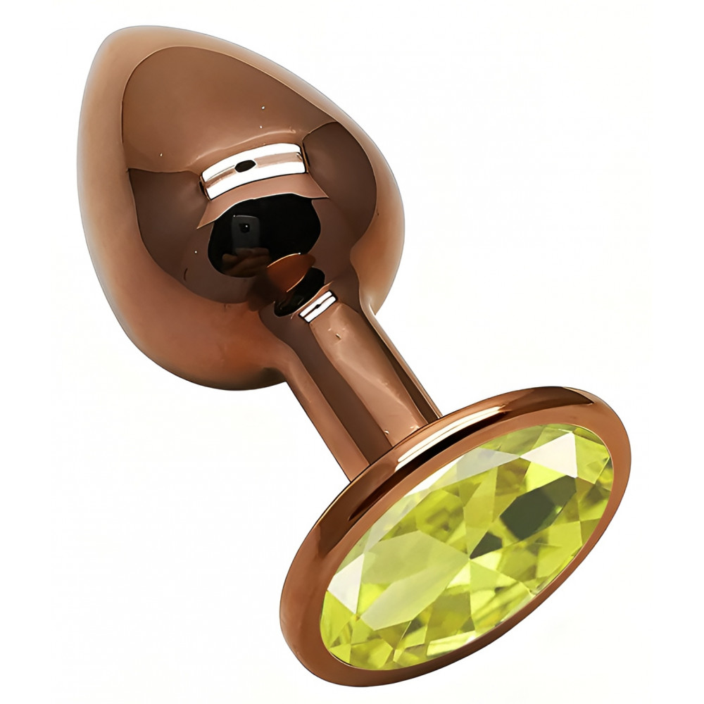 Анальные игрушки без вибрации - Анальная пробка с кристаллом EGZO - Dark Gold Round Plug Lime, size S 4