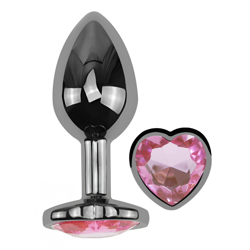 Анальные игрушки без вибрации - Анальная пробка с кристаллом EGZO - Dark Silver Heart Plug Pink size S 5