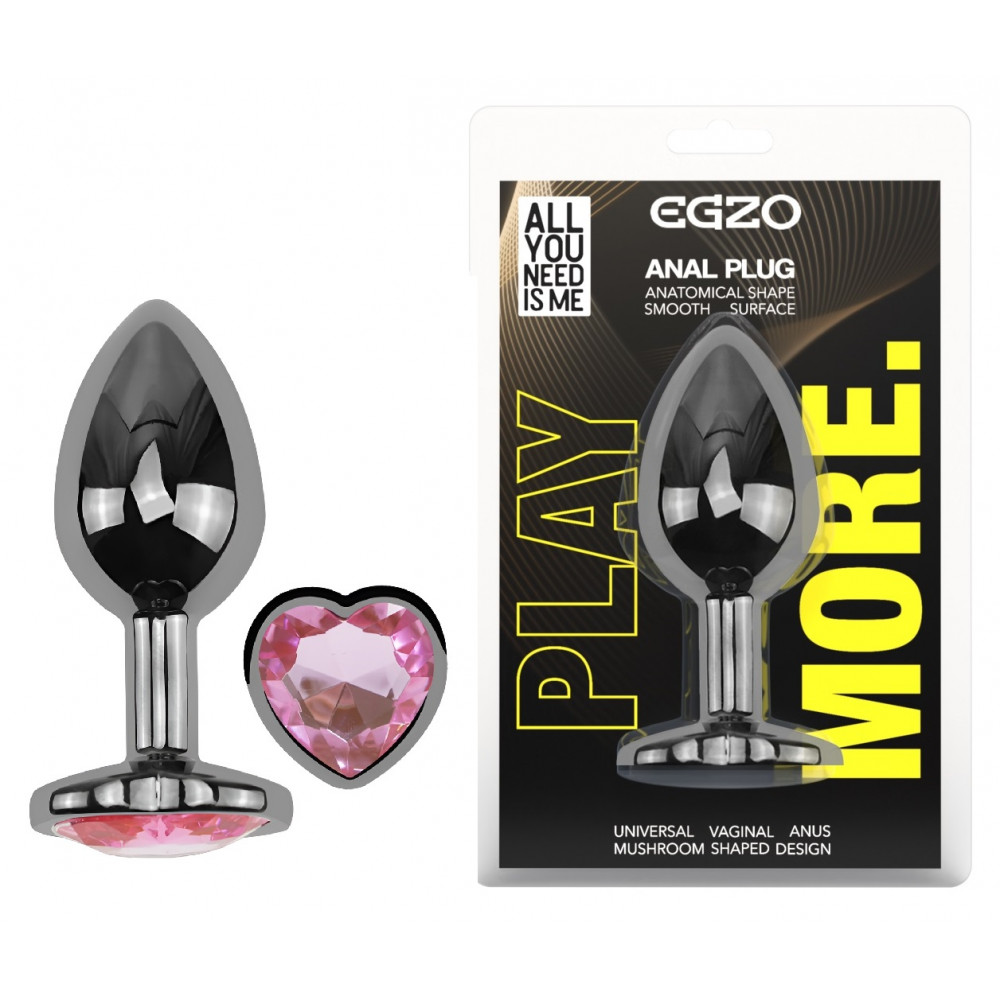 Анальные игрушки без вибрации - Анальная пробка с кристаллом EGZO - Dark Silver Heart Plug Pink size S
