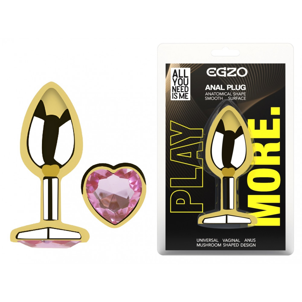 - Анальная пробка с кристаллом EGZO - Gold Heart Plug Pink size M