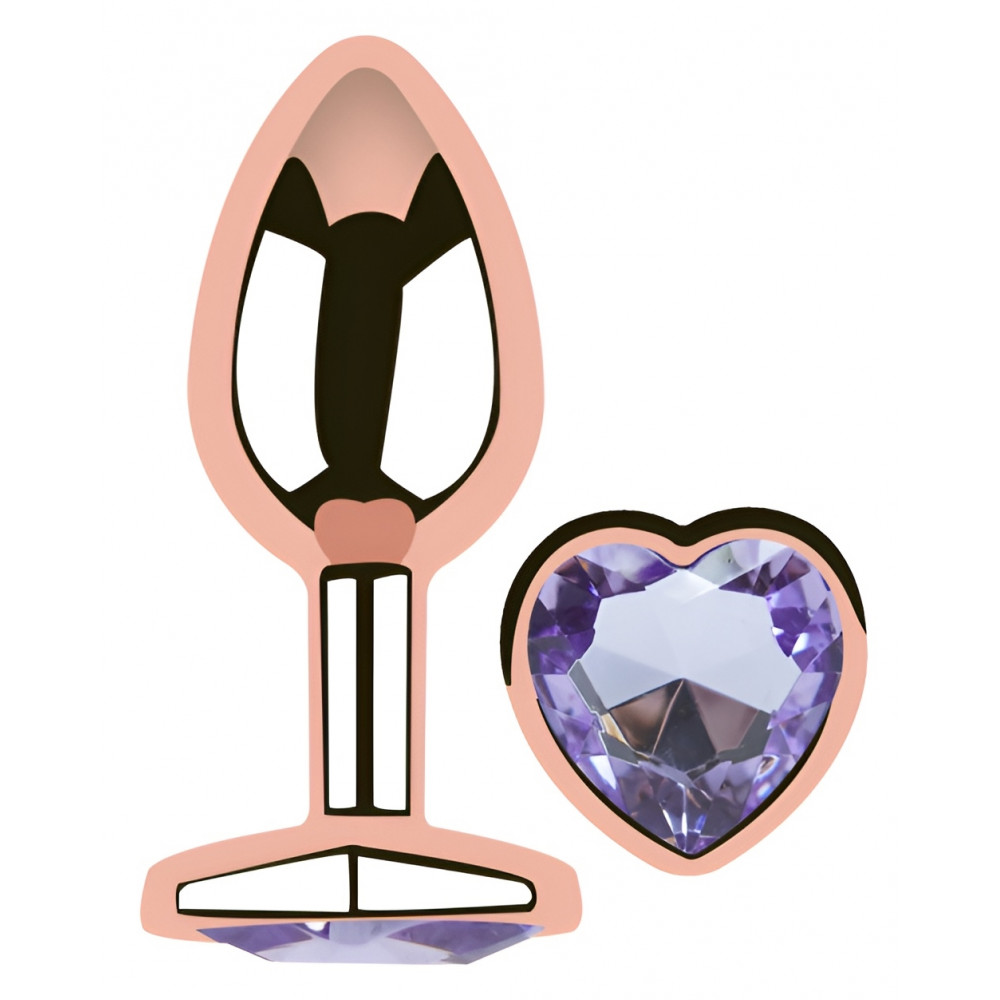  - Анальная пробка с кристаллом EGZO - Rose Gold Heart Plug Amethyst size M 1