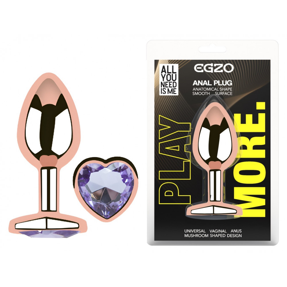  - Анальная пробка с кристаллом EGZO - Rose Gold Heart Plug Amethyst size M