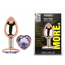 Анальная пробка с кристаллом EGZO - Rose Gold Heart Plug Amethyst size M