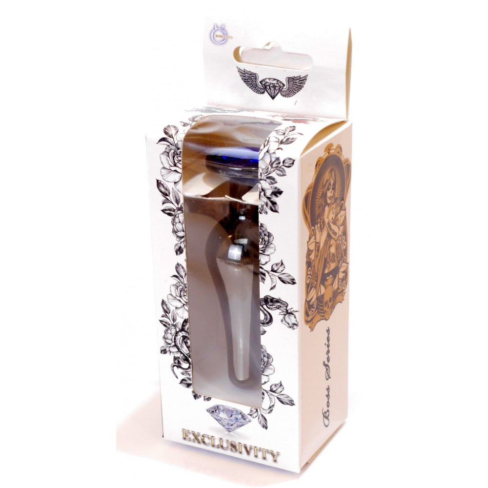 Анальные игрушки без вибрации - Анальная пробка Boss Series - Jewellery Dark Silver BUTT PLUG Blue, BS6400059 6