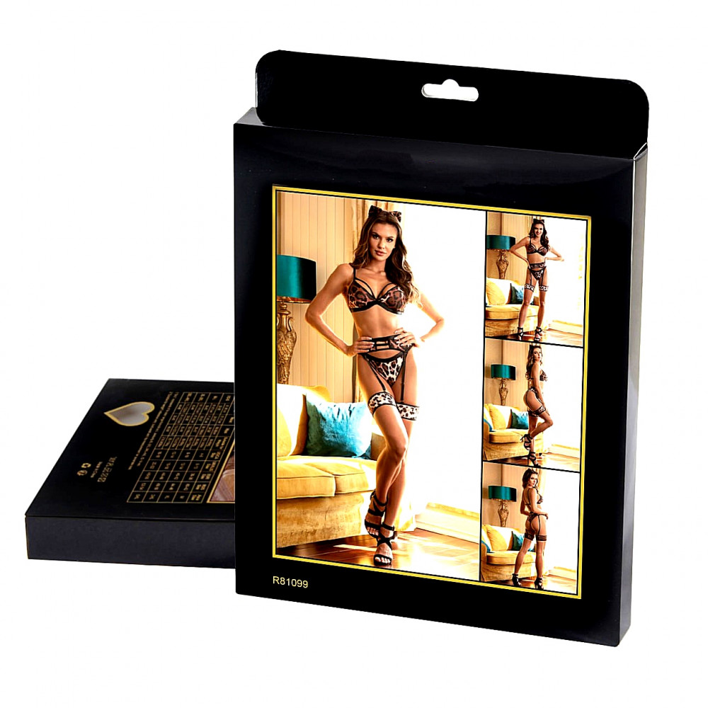 Різне - Комплект білизни Star Night з поясом, гартерами та обручем-вушками, леопардовий принт, ХL 4