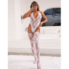 Комплект мереживний білий Star Night боді та високі панчохи, XS/S