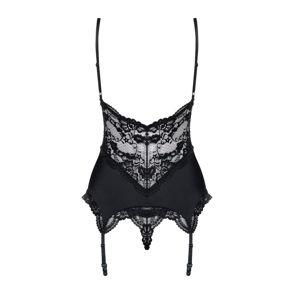 Разное - Корсет Obsessive 810-COR-1 с кружевом и пажами для чулок, черный, S/M 3