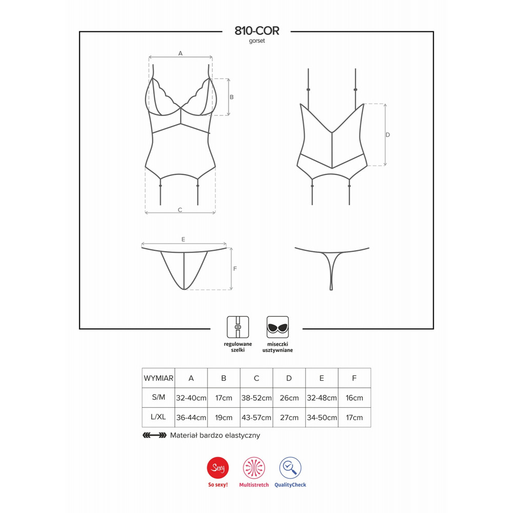 Разное - Корсет Obsessive 810-COR-1 с кружевом и пажами для чулок, черный, S/M 4
