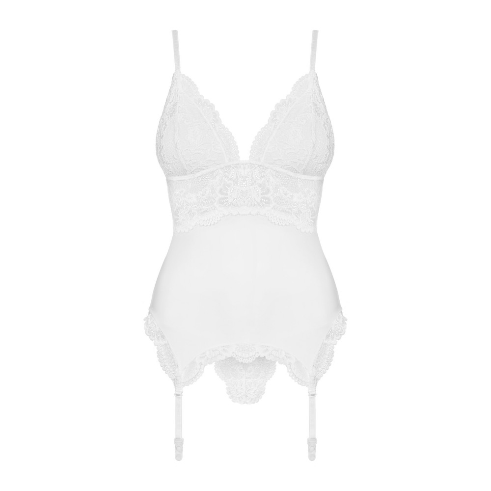 Разное - Корсет кружевной Obsessive 810-COR-2 с пажами для чулок, в комплекте кружевные стринги, белый, S/M 2